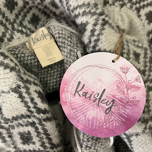 Kaisley Women's White Grey Open Front Sleeveless Cardigan Sweater - Size Small - Picture 2 of 5